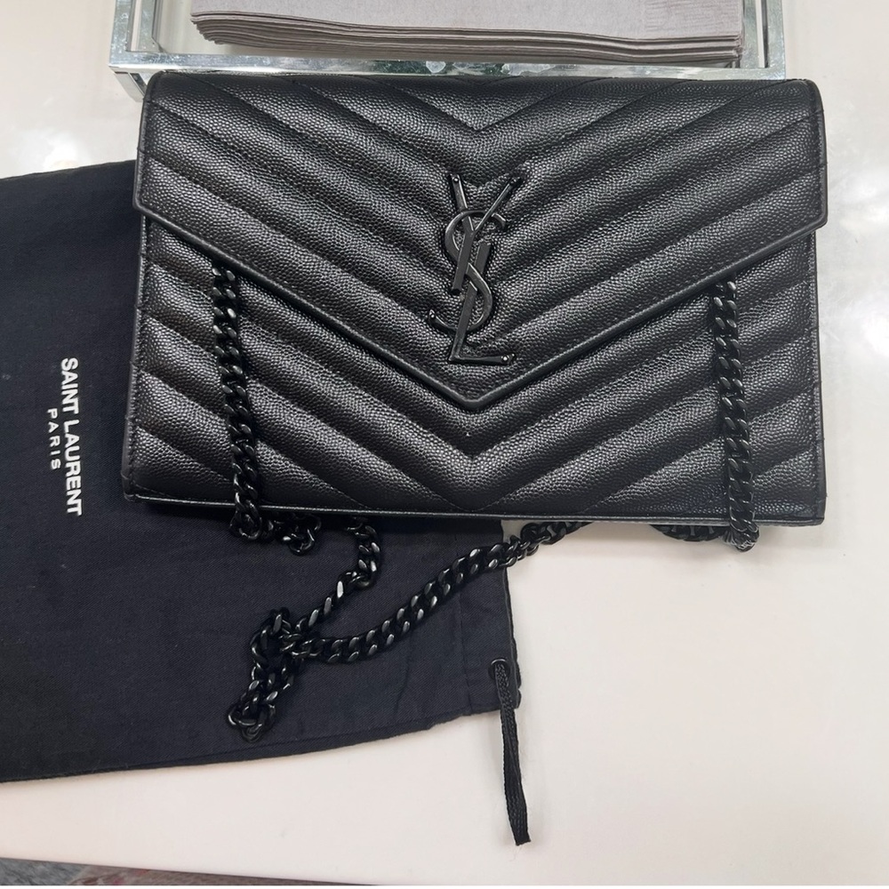 Saint Laurent Black Chevron Quilted Clutch